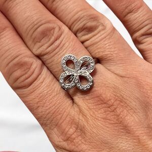 Stainless Steel Crystal Flower Shaped Ring
